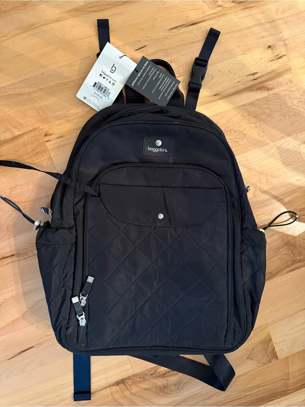 NEW Baggallini Diaper Bag Black Quilted Travel Backpack Retails for $155